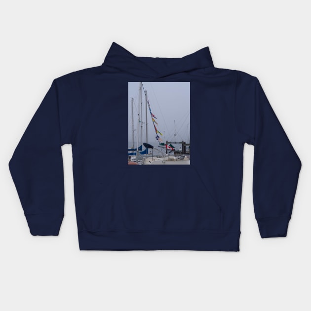 Sailboat Flags at Harbor Kids Hoodie by KarenZukArt